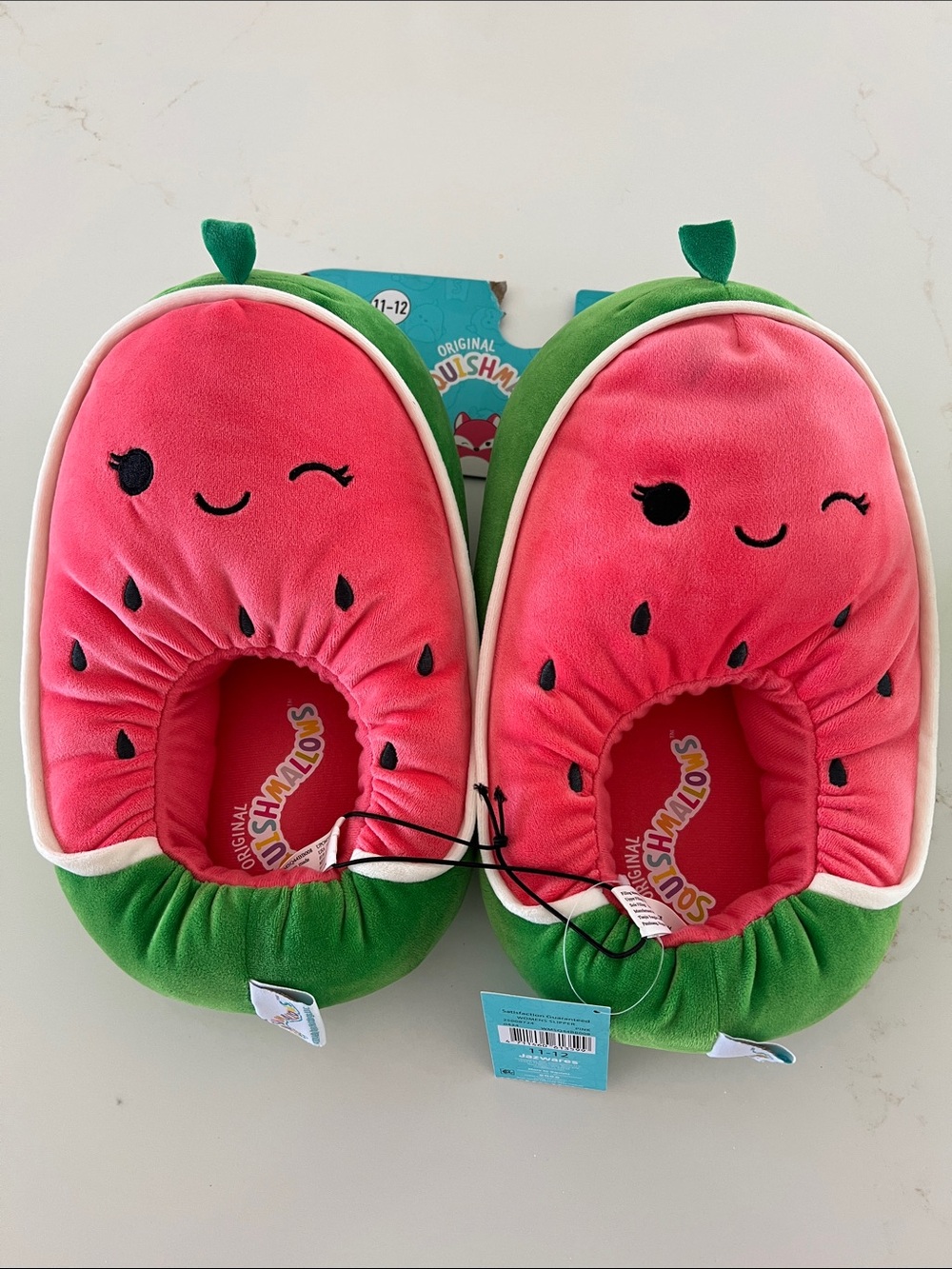 Squishmallows Pink and Green Watermelon Plush Slipper Shoes